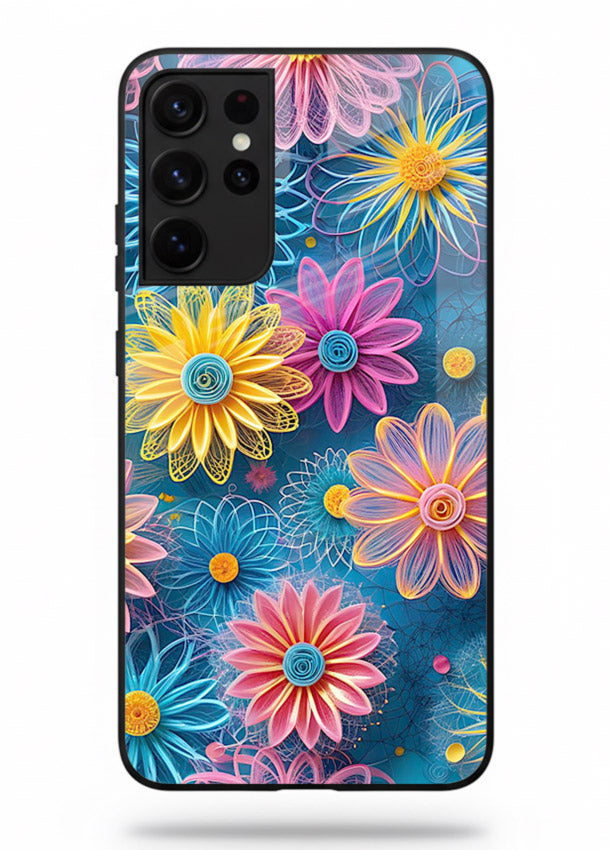 Neon Flower Burst neon floral pattern Samsung S21 Ultra glass back cover
