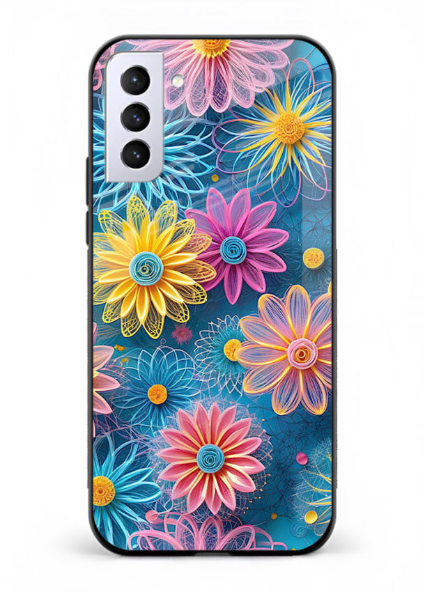 Neon Flower Burst neon floral pattern Samsung S21 Plus glass back cover