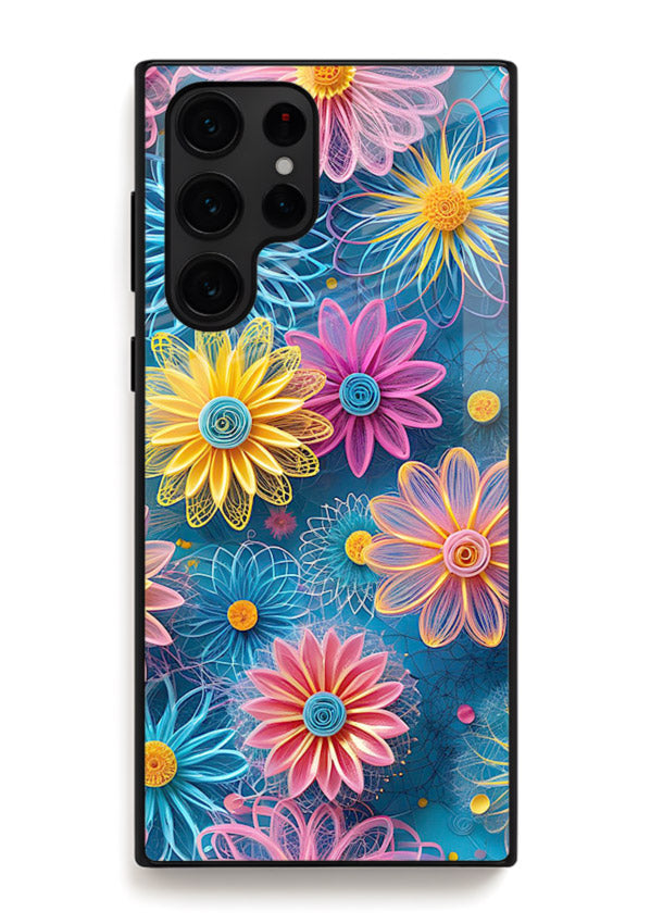 Neon Flower Burst neon floral pattern Samsung S23 Ultra glass back cover