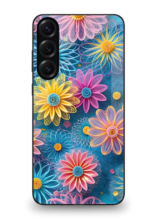 Neon Flower Burst neon floral pattern Samsung M35 5G glass back cover