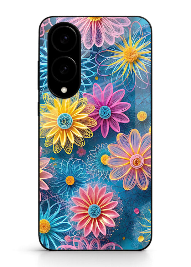 Neon Flower Burst neon floral pattern Samsung S25 Edge glass back cover