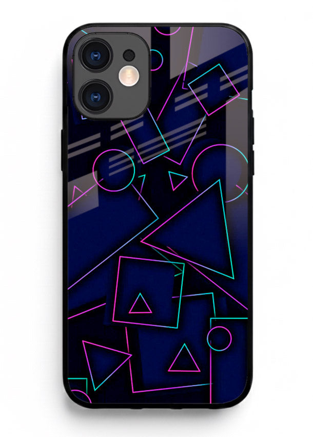 Neon Geometry Shapes glowing geometric pattern iphone 12 mini glass back cover