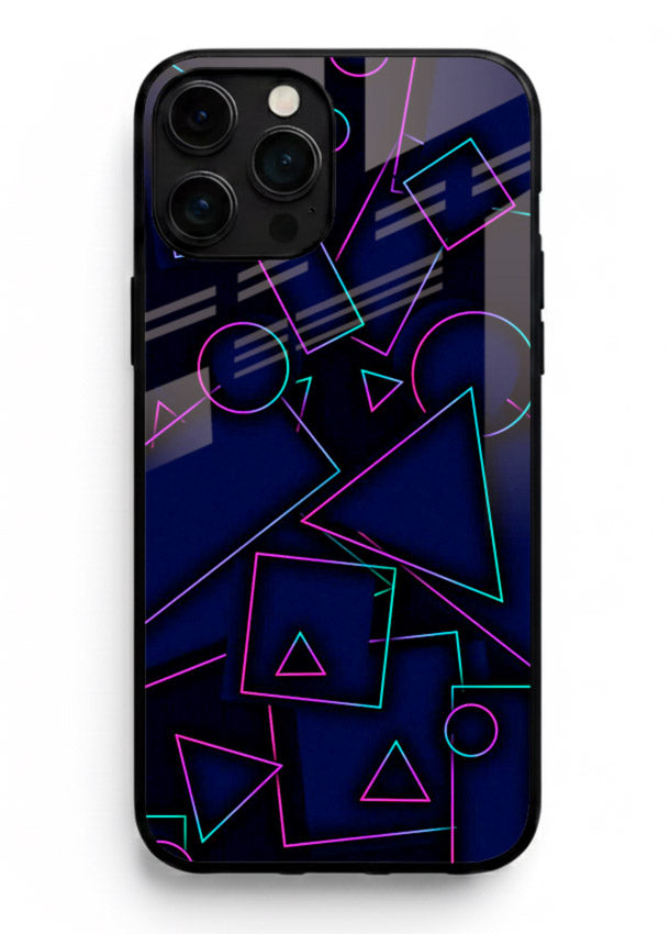 Neon Geometry Shapes glowing geometric pattern iphone 13 pro max glass back cover