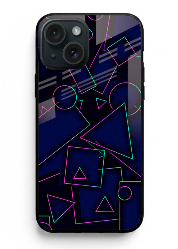 Neon Geometry Shapes glowing geometric pattern iphone 14 plus glass back cover