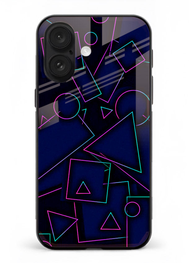 Neon Geometry Shapes glowing geometric pattern iphone 16 plus glass back cover