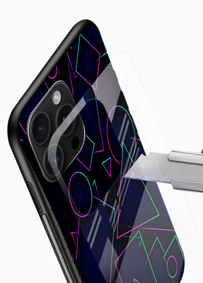 Neon Geometry Shapes glowing geometric pattern glossy vibrant premium glass back cover - Angle Blade
