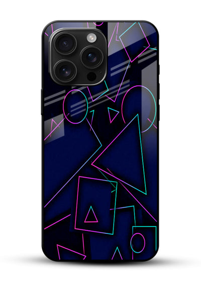 Neon Geometry Shapes glowing geometric pattern glossy vibrant premium glass back cover - Angle Front
