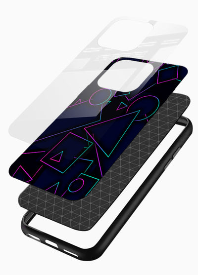 Neon Geometry Shapes glowing geometric pattern glossy vibrant premium glass back cover - Angle Layers