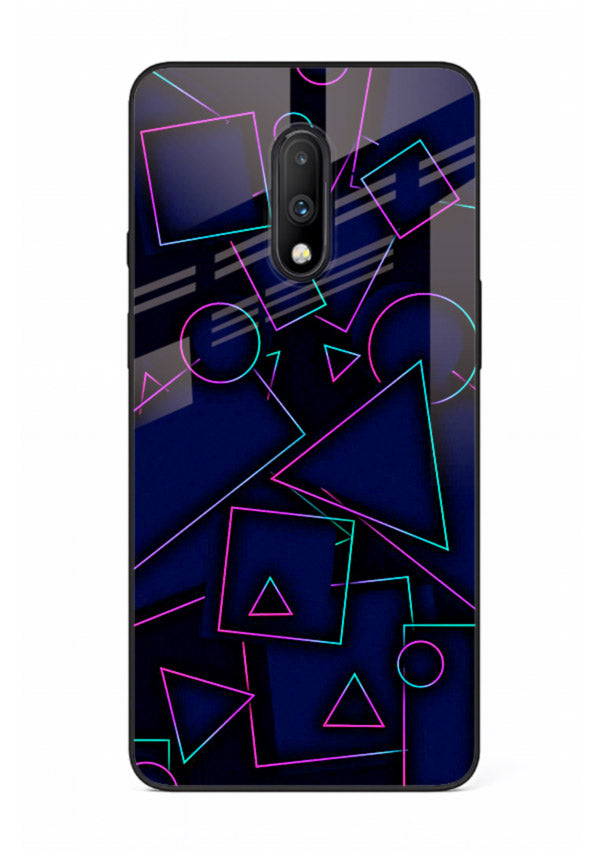Neon Geometry Shapes glowing geometric pattern OnePlus 7 glass back cover