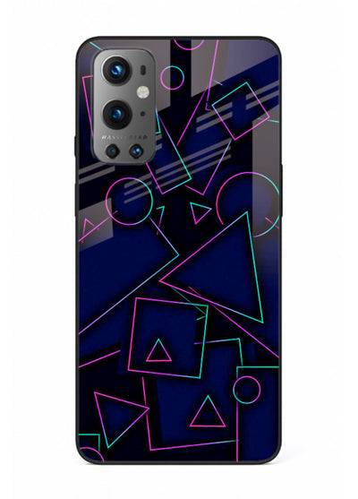 Neon Geometry Shapes glowing geometric pattern OnePlus 9 glass back cover
