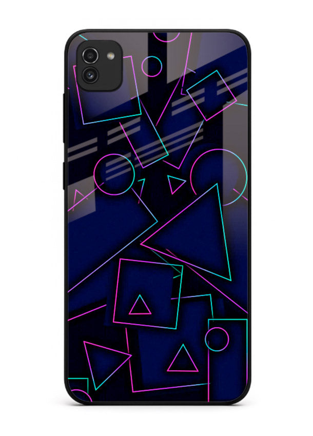 Neon Geometry Shapes glowing geometric pattern Samsung A03 glass back cover