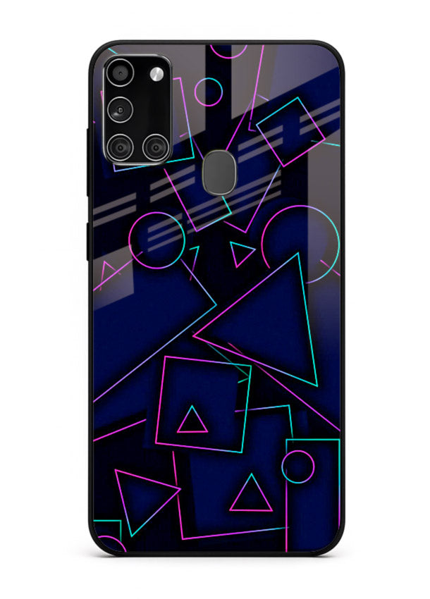Neon Geometry Shapes glowing geometric pattern Samsung A21s glass back cover