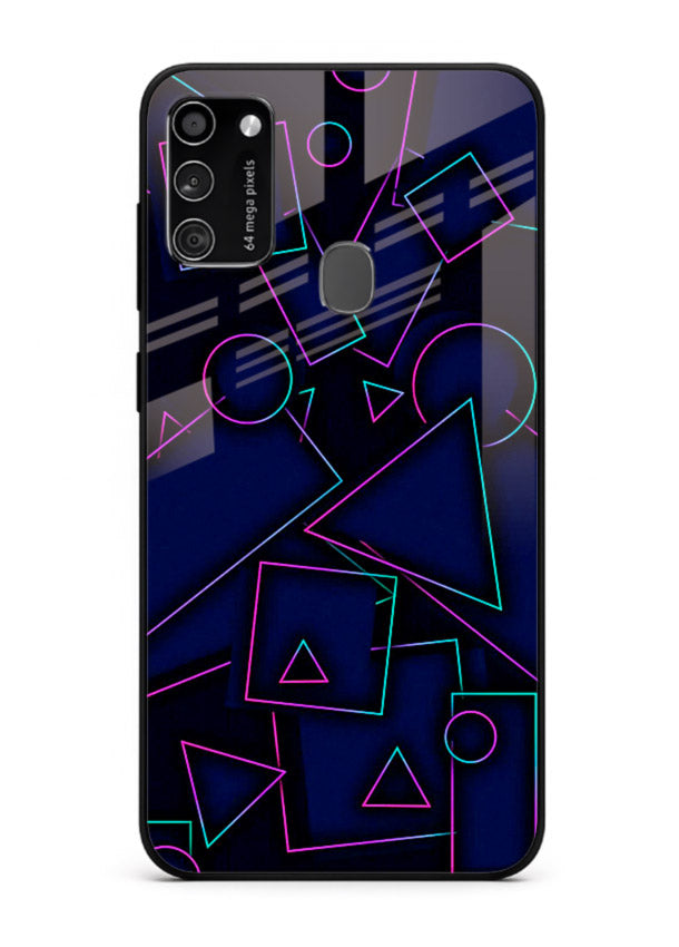 Neon Geometry Shapes glowing geometric pattern Samsung M21 glass back cover