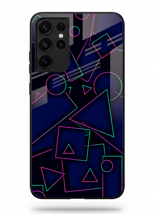 Neon Geometry Shapes glowing geometric pattern Samsung S21 Ultra glass back cover