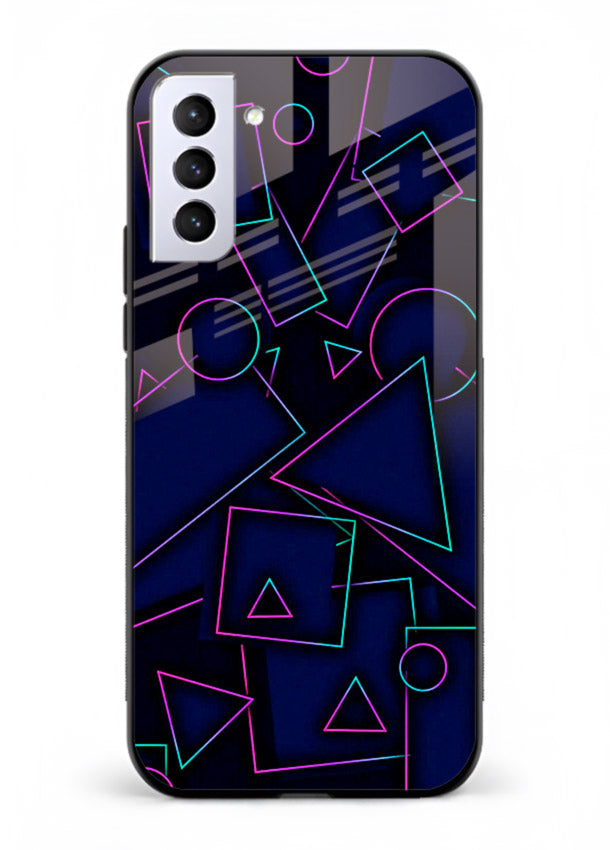 Neon Geometry Shapes glowing geometric pattern Samsung S21 Plus glass back cover