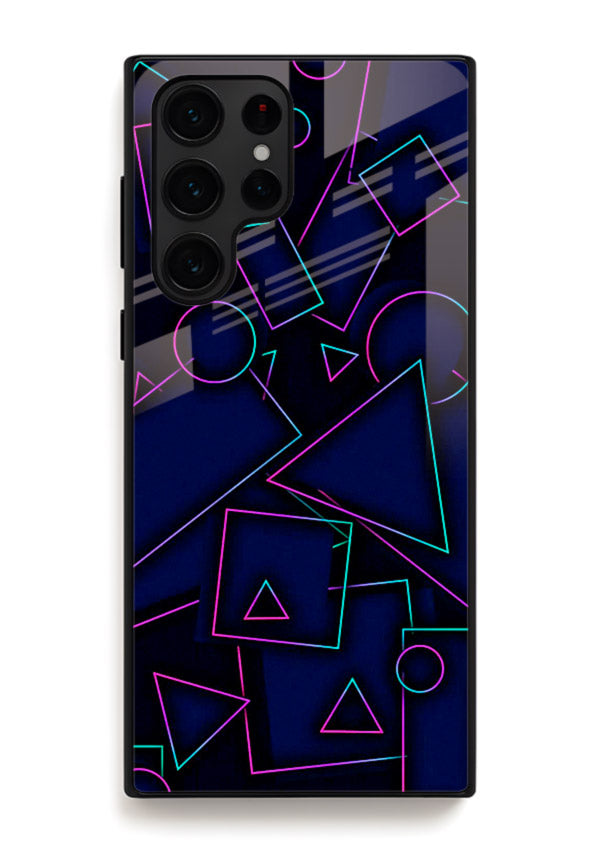 Neon Geometry Shapes glowing geometric pattern Samsung S24 Ultra glass back cover