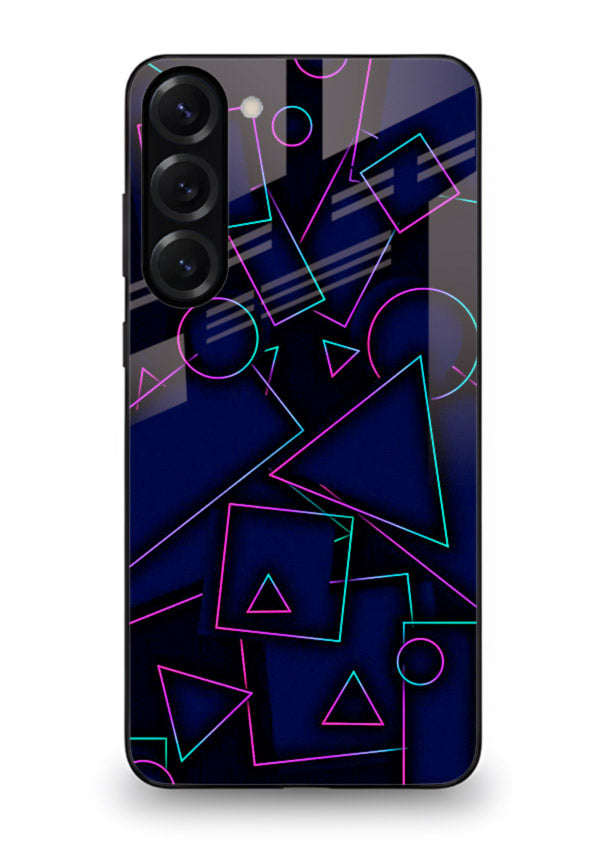 Neon Geometry Shapes glowing geometric pattern Samsung S23 Plus glass back cover