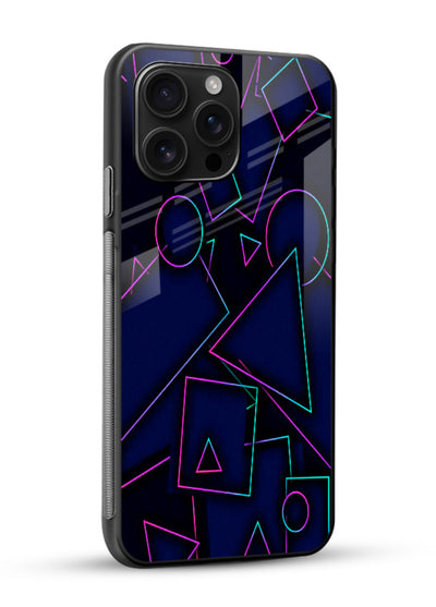 Neon Geometry Shapes glowing geometric pattern glossy vibrant premium glass back cover - Angle Side