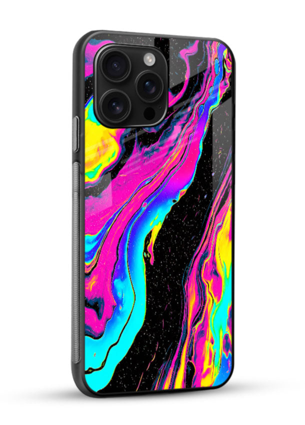 Neon Liquid Marble glass back cover with colorful swirl design on black background - 2