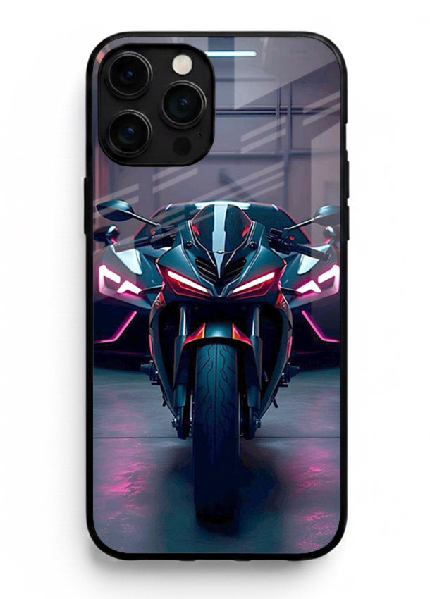 Neon sports bike artwork on glossy tempered glass iPhone 11 Pro Max back cover