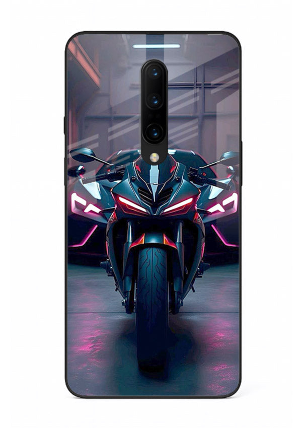 Neon sports bike artwork on glossy tempered glass OnePlus 8 back cover