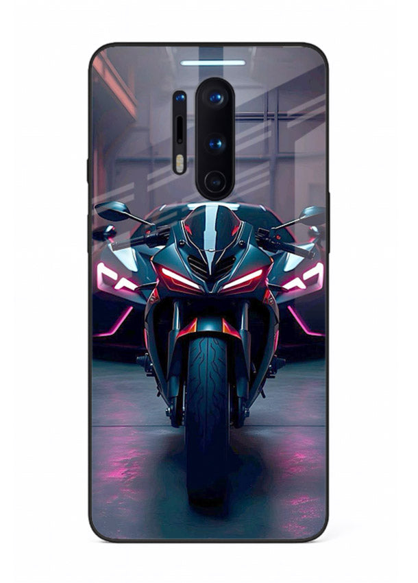 Neon sports bike artwork on glossy tempered glass OnePlus 8 Pro back cover
