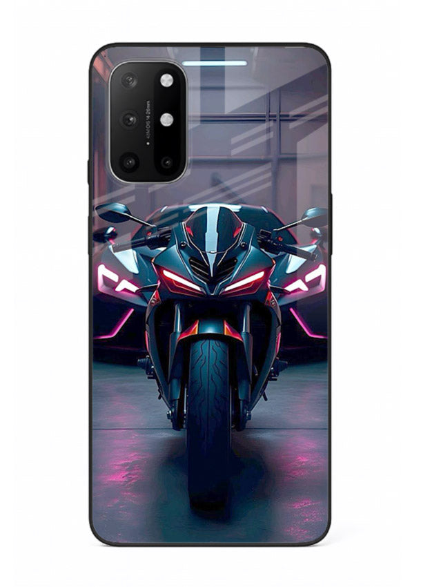 Neon sports bike artwork on glossy tempered glass OnePlus 8T back cover