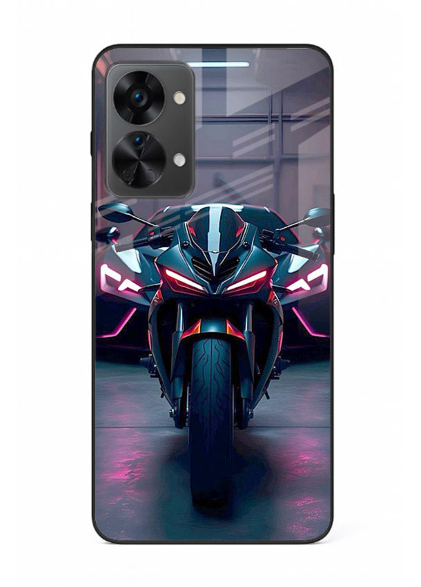 Neon sports bike artwork on glossy tempered glass OnePlus Nord 2T back cover