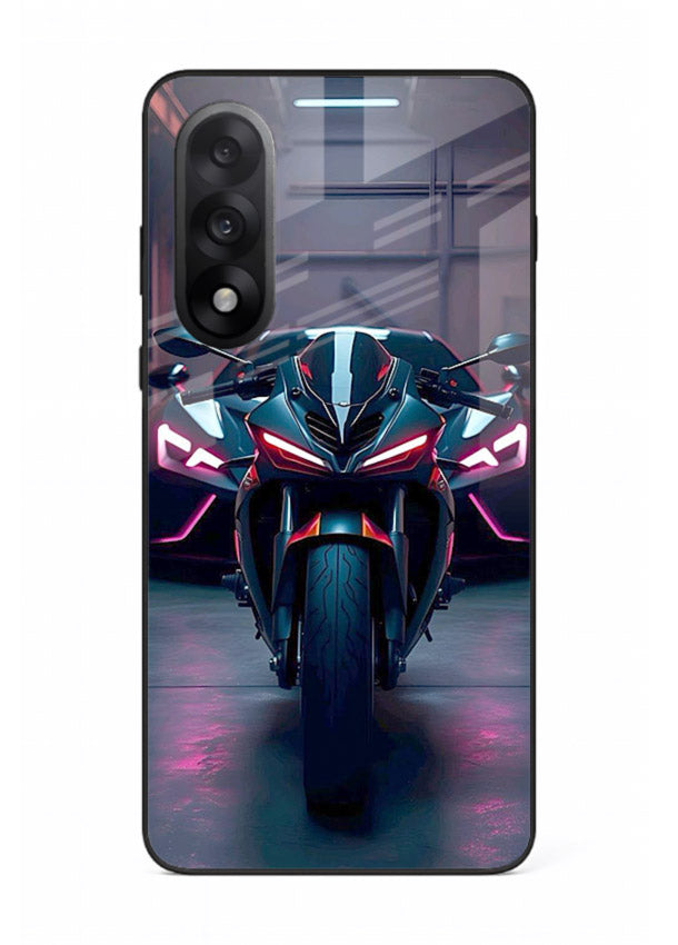 Neon sports bike artwork on glossy tempered glass OnePlus Nord 5 back cover
