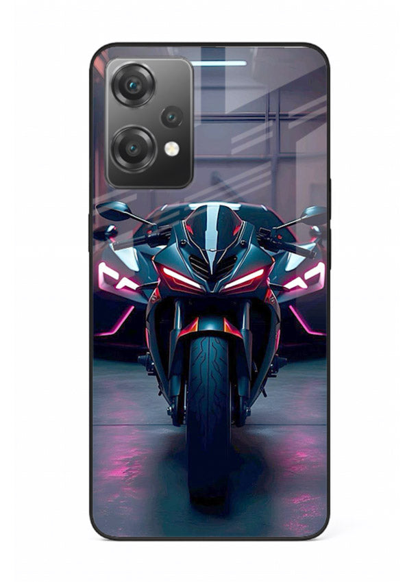 Neon sports bike artwork on glossy tempered glass OnePlus Nord CE2 Lite 5G back cover