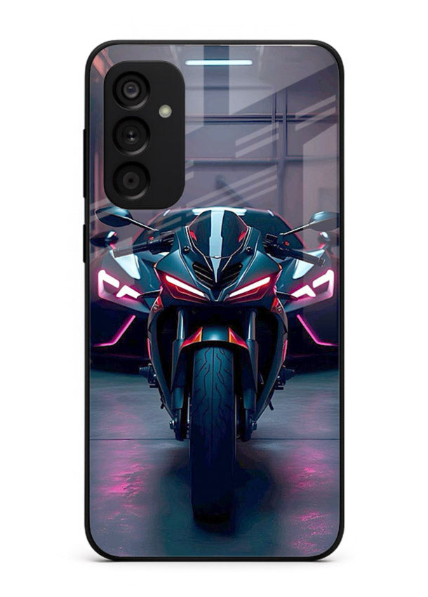Neon sports bike artwork on glossy tempered glass Samsung F54 5G back cover