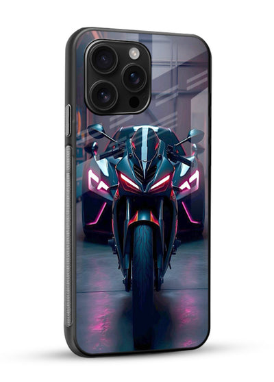 Neon sports bike artwork on glossy tempered glass phone back cover - 2