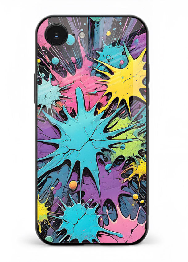 Neon Splash Explosion neon splash pattern iphone 16e glass back cover