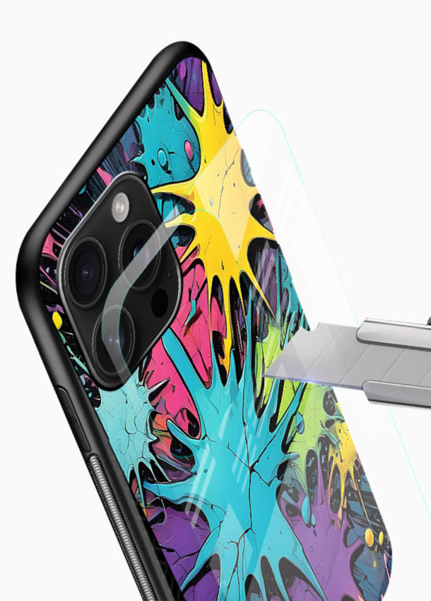 Neon Splash Explosion neon splash pattern glossy vibrant premium glass back cover - Angle Blade