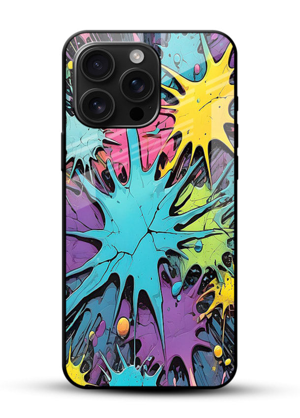 Neon Splash Explosion neon splash pattern glossy vibrant premium glass back cover - Angle Front