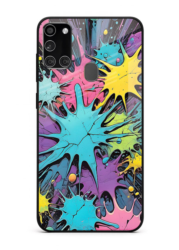 Neon Splash Explosion neon splash pattern Samsung A21s glass back cover