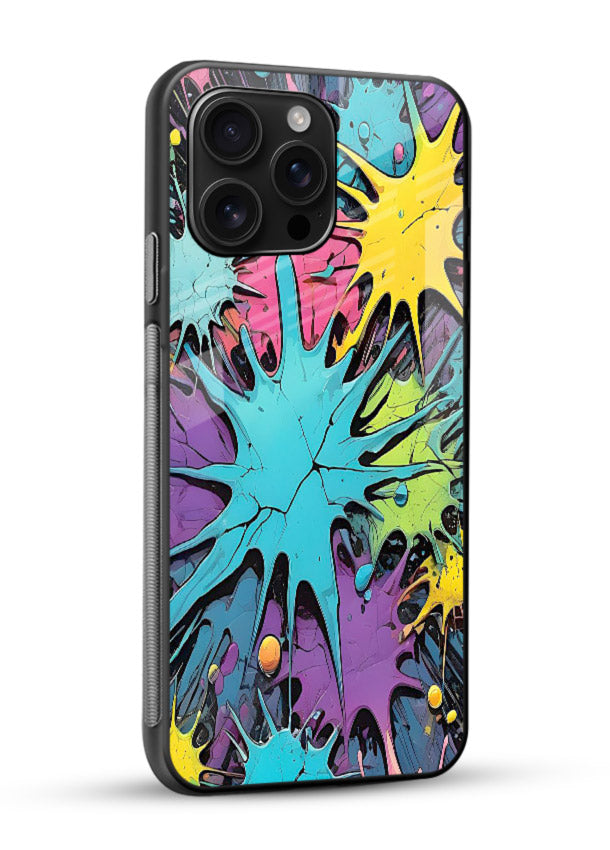 Neon Splash Explosion neon splash pattern glossy vibrant premium glass back cover - Angle Side
