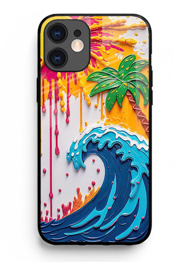 Neon Splash Wave bright abstract wave artwork iphone 12 mini glass back cover