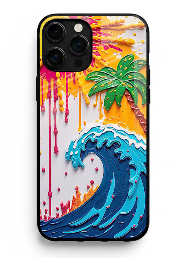 Neon Splash Wave bright abstract wave artwork iphone 11 pro max glass back cover