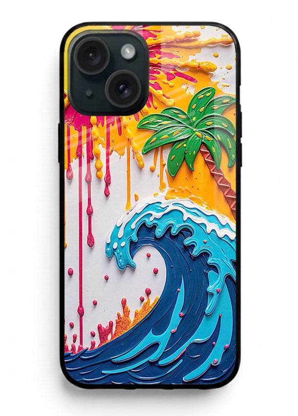 Neon Splash Wave bright abstract wave artwork iphone 15 plus glass back cover