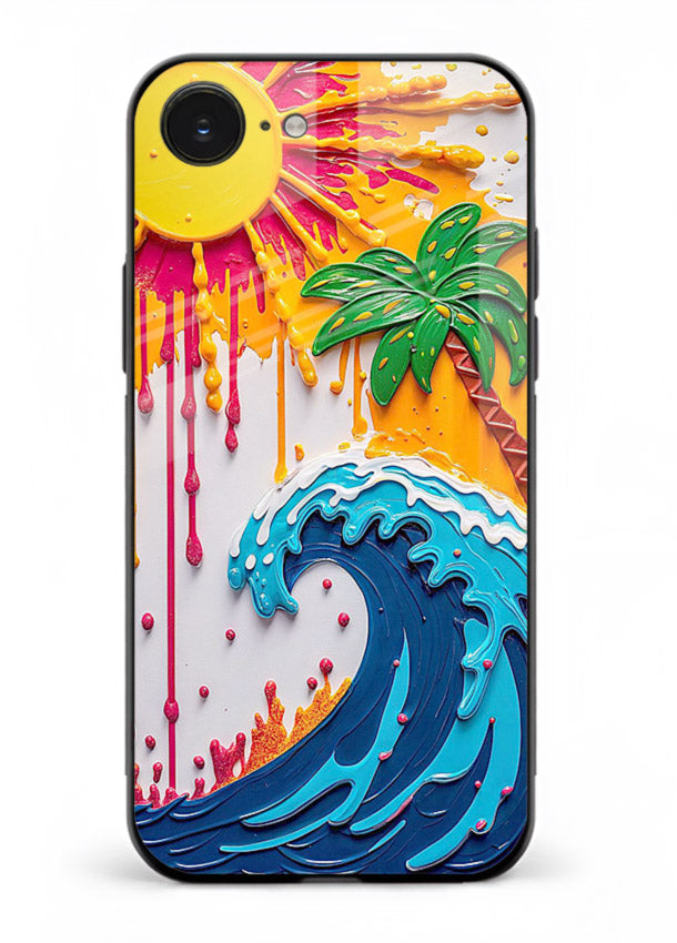 Neon Splash Wave bright abstract wave artwork iphone 16e glass back cover