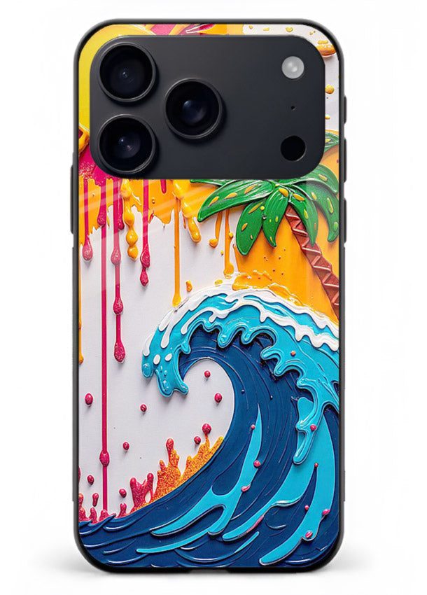 Neon Splash Wave bright abstract wave artwork iphone 18 pro max glass back cover