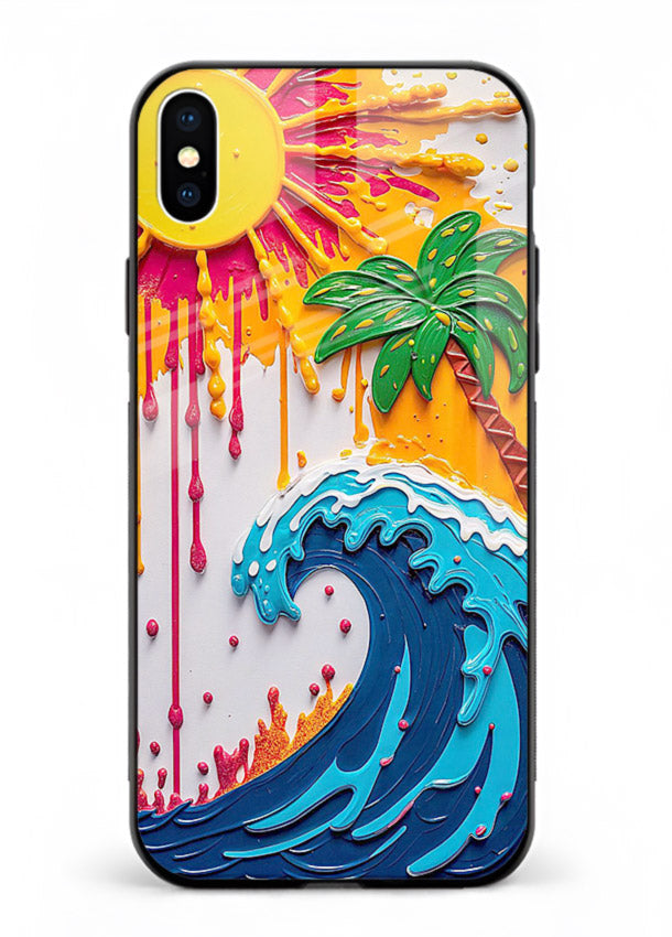 Neon Splash Wave bright abstract wave artwork iphone xs max glass back cover