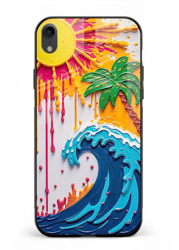 Neon Splash Wave bright abstract wave artwork iphone xr glass back cover