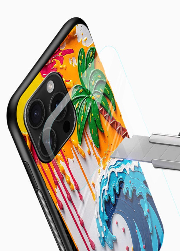 Neon Splash Wave bright abstract wave artwork glossy vibrant premium glass back cover - Angle Blade