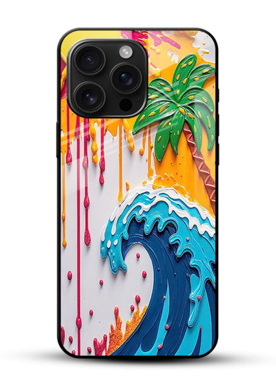 Neon Splash Wave bright abstract wave artwork glossy vibrant premium glass back cover - Angle Front