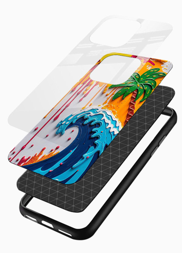 Neon Splash Wave bright abstract wave artwork glossy vibrant premium glass back cover - Angle Layers