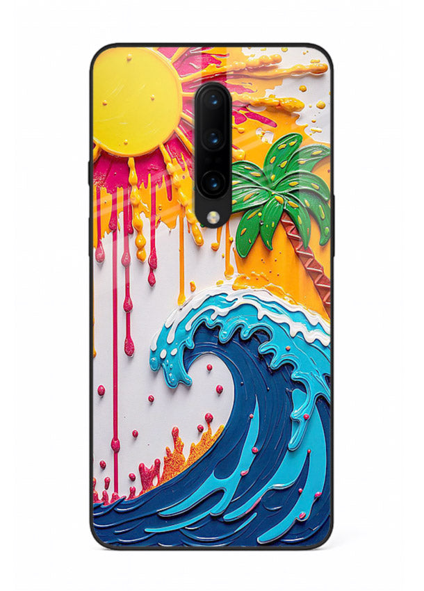 Neon Splash Wave bright abstract wave artwork OnePlus 7T Pro glass back cover