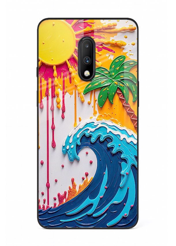 Neon Splash Wave bright abstract wave artwork OnePlus 7 glass back cover
