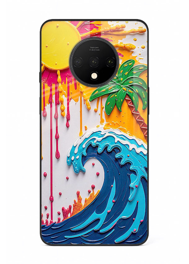 Neon Splash Wave bright abstract wave artwork OnePlus 7T glass back cover